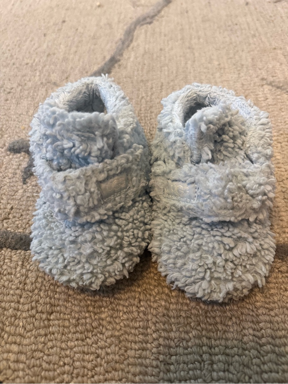 UGG Light Blue Sherpa Baby Booties with Hook-and-Loop Strap